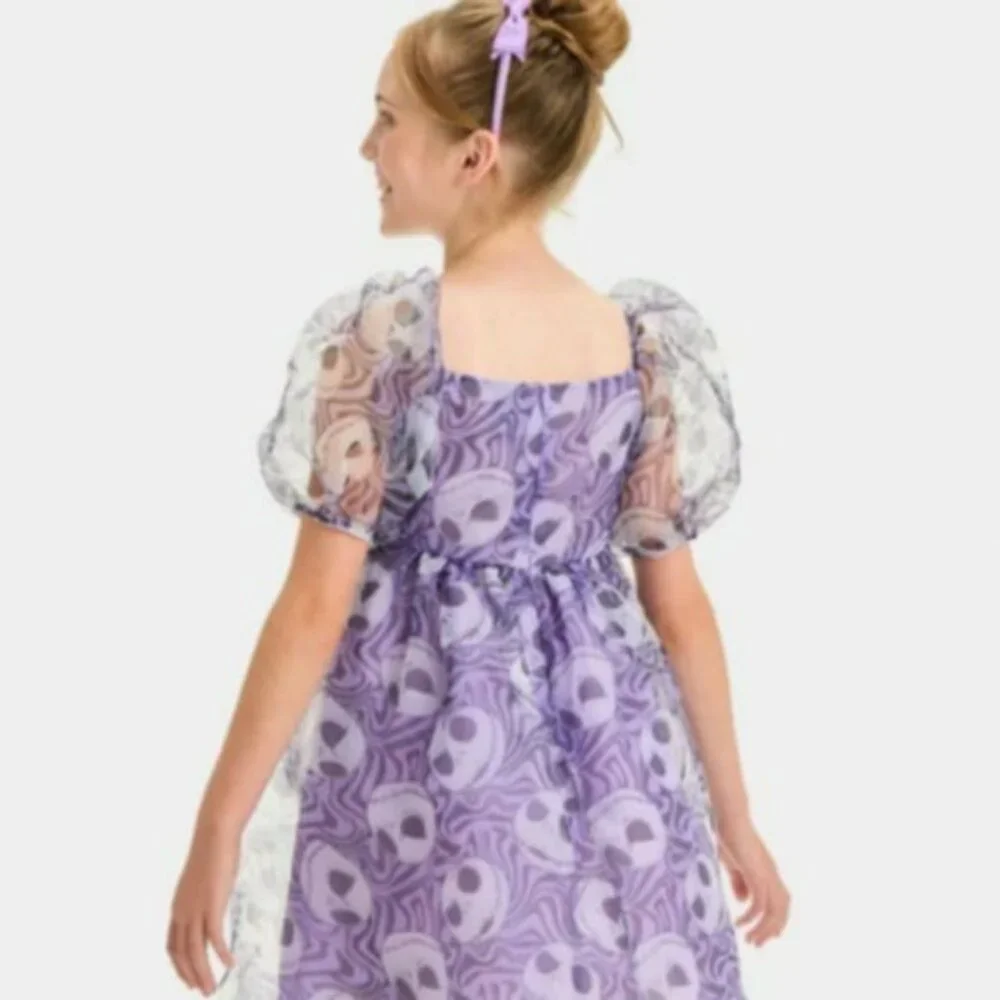 NWOT Jack Skellington puff-sleeve short purple dress 8Y - Picture 3 of 3